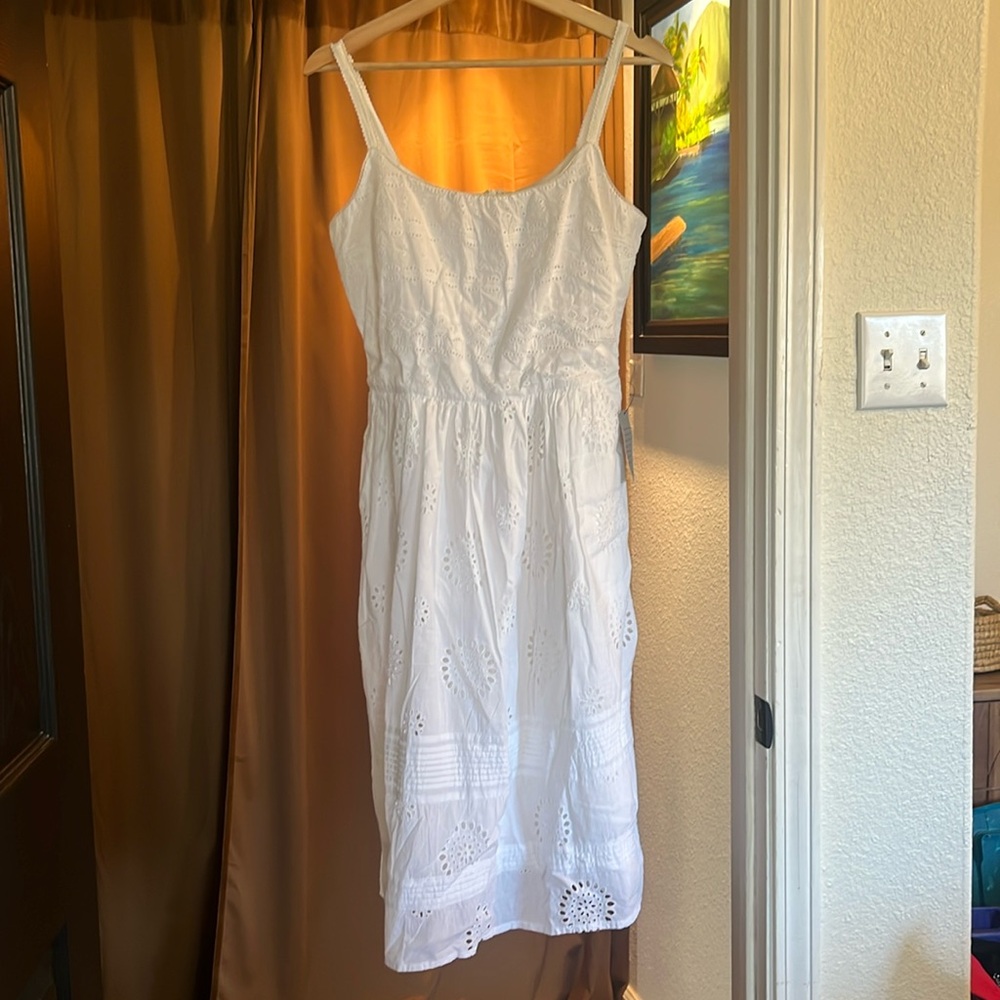 Adrianna Papell white eyelet spaghetti strap dress